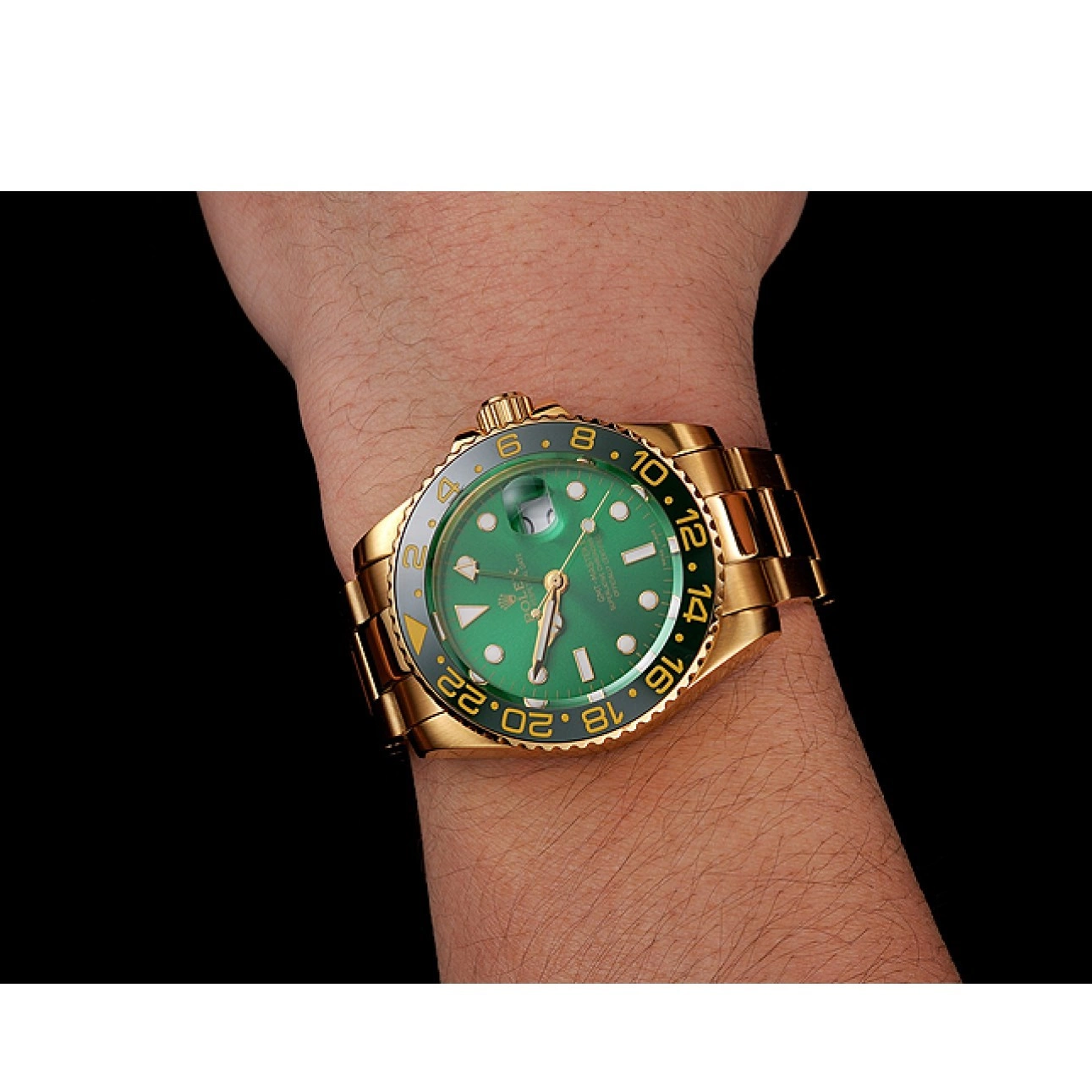 AAA Replica Watches Green And Swiss Dial Case 1453750 Bezel II And Bracelet Gold GMT Rolex Master 0729